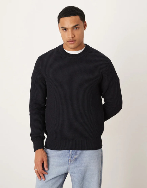  Mango Cotton Round Neck Jumper In Navy 