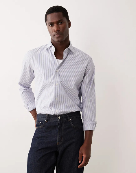  Mango Cotton Shirt In Blue Stripe 