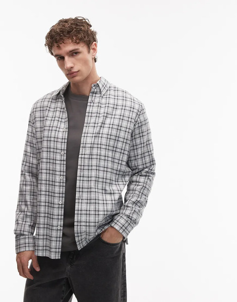  Mango 100% Cotton Shirt In Grey Check 