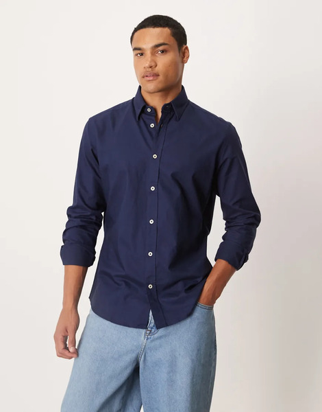  Mango 100% Cotton Shirt In Navy 