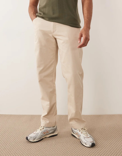  Mango 100% Cotton Straight Trouser In Cream Neutral 