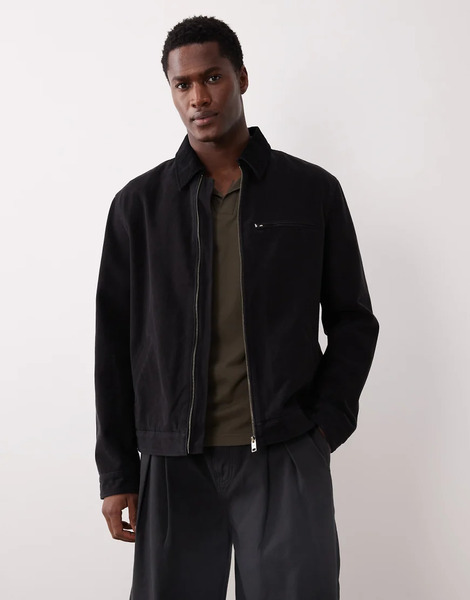  Mango 100% Cotton Zip Through Denim Jacket In Charcoal Grey 