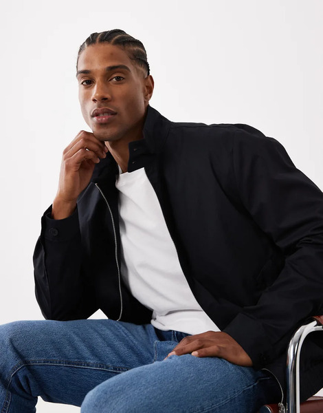  Mango 100% Cotton Zip Through Harrington Jacket In Navy 
