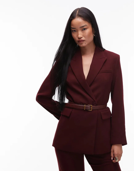  Mango Cross Button Blazer Co Ord In Burgundy Red 