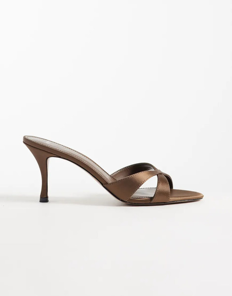  Mango Cross Strap Heeled Mule In Brown 