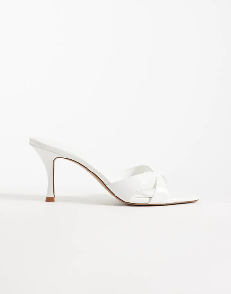  Mango Cross Strap Heeled Mule In White 