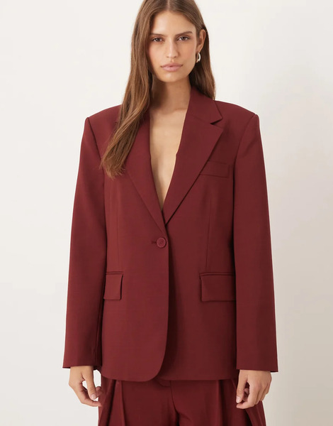  Mango Dani Oversized Blazer Co Ord In Dark Red 