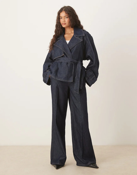  Mango Denim Look Tailored Trouser Co Ord In Blue 