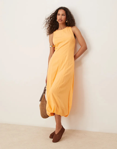  Mango Drape Hem Midi Dress In Papaya Orange 