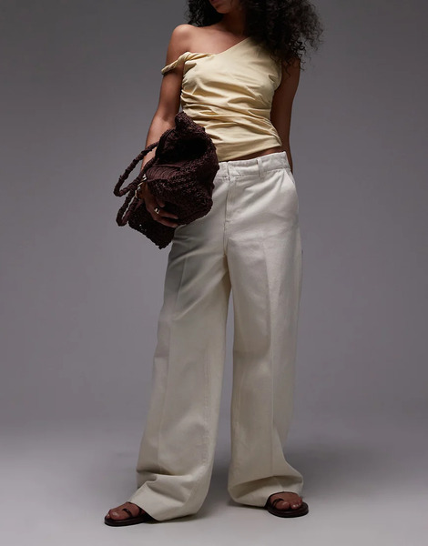  Mango Elasticated Waist Wide Leg Trouser In White 