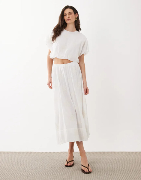  Mango Embroidered Maxi Skirt In Cream Neutral 