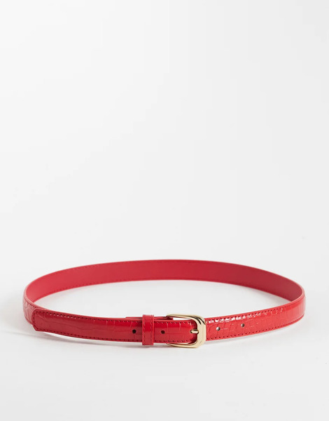  Mango Faux Croc Belt In Red 