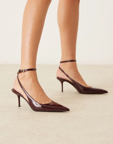  Mango Faux Leather Ankle Tie Pointed Heeled Slingback In Cherry Red 