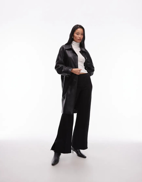  Mango Faux Leather Belted Trench Coat In Black 