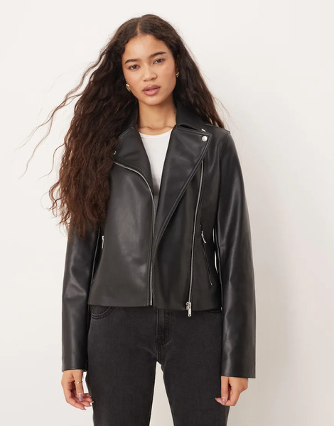  Mango Faux Leather Biker Jacket In Black 