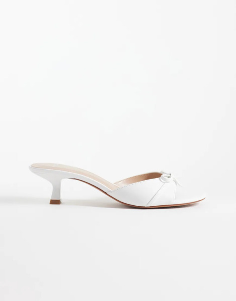  Mango Faux Leather Bow Detail Heeled Mule In White 