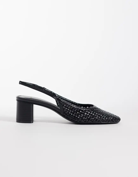  Mango Faux Leather Braided Block Heeled Slingback In Black 