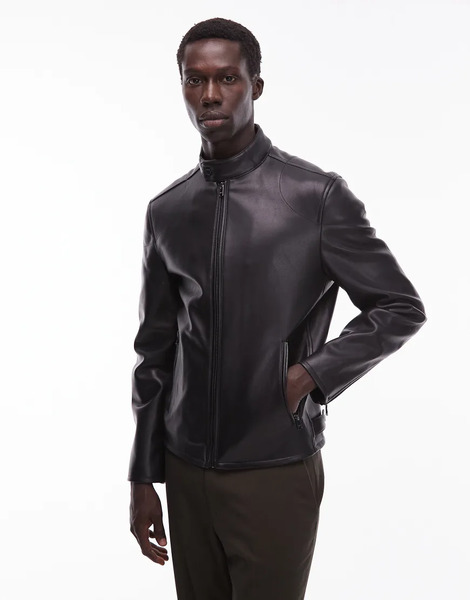  Mango Faux Leather Collarless Jacket In Black 