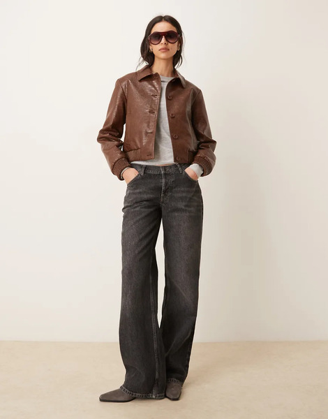 Mango Faux Leather Croc Jacket In Brown 