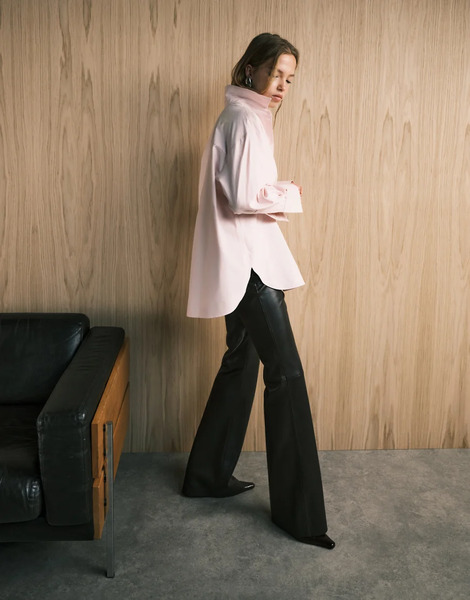  Mango Faux Leather Flared Trouser In Brown 