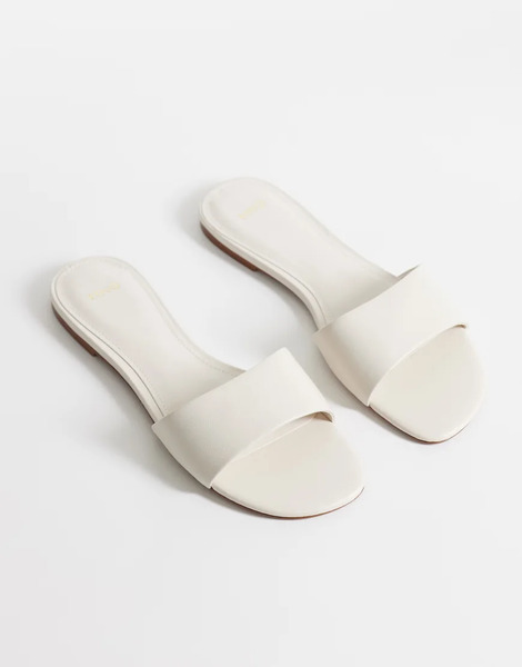  Mango Faux Leather Flat Slider In White 