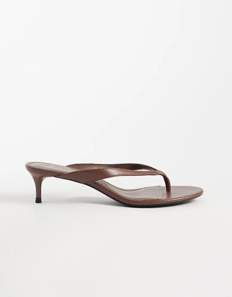  Mango Faux Leather Heeled Flip Flop In Chocolate Brown 