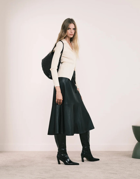  Mango Faux Leather Midi Skirt In Black 