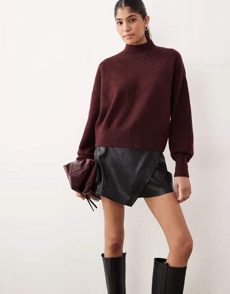  Mango Faux Leather Mini Skort In Black 