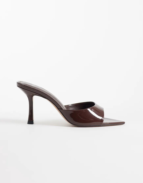  Mango Faux Leather Patent Heeled Mule In Chocolate Brown 