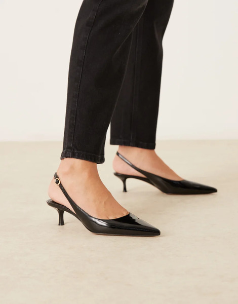  Mango Faux Leather Pointed Low Heeled Slingback In Black 