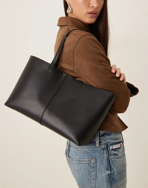  Mango Faux Leather Shopper Bag In Black 