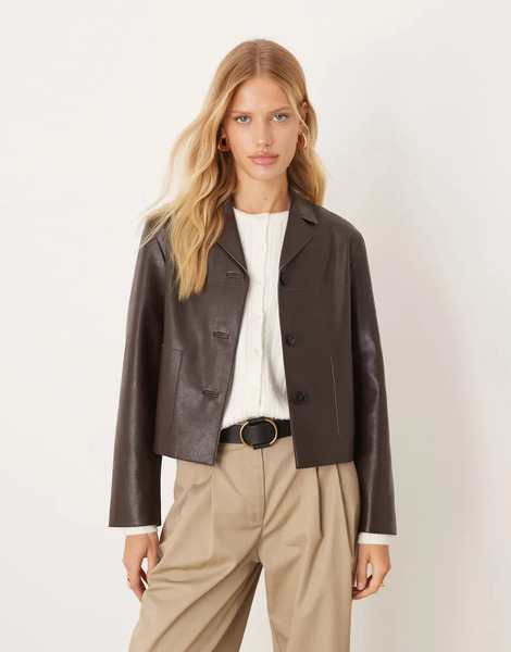  Mango Faux Leather Short Jacket In Brown 