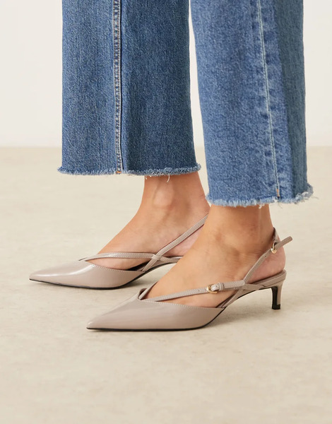  Mango Faux Leather Strappy Pointed Heeled Slingback In Mushroom Brown 