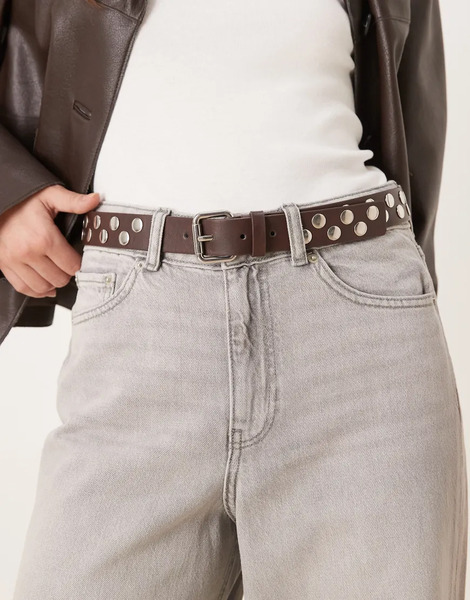  Mango Faux Leather Studded Belt In Brown 