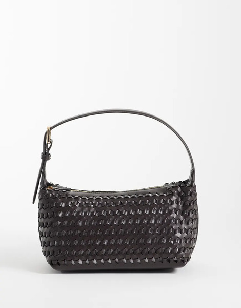  Mango Faux Leather Woven Shoulder Bag In Dark Brown 