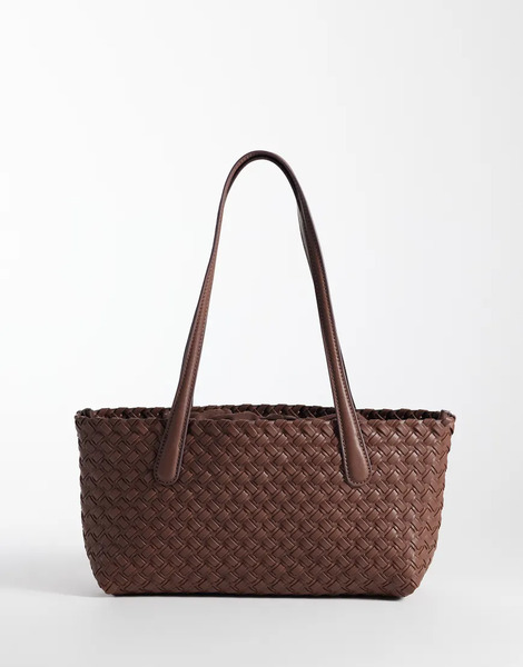  Mango Faux Leather Woven Tote Bag In Brown 