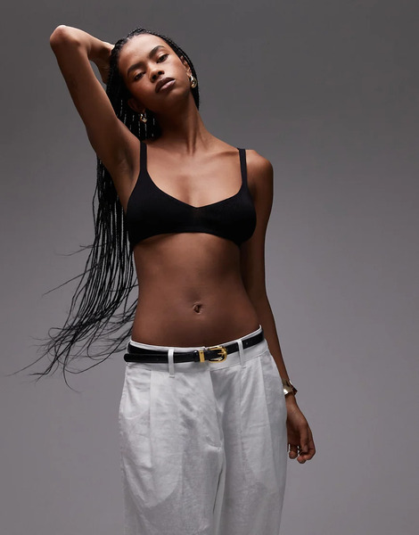  Mango Featuring Kaia Gerber Knitted Bralet In Black 