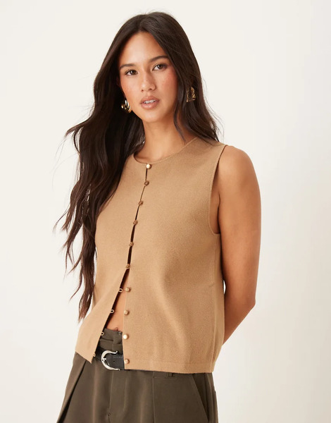  Mango Fine Knitted Vest In Mocha Brown 