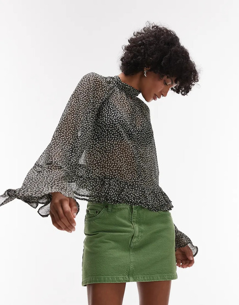  Mango Flute Sleeve Printed Blouse In Black 