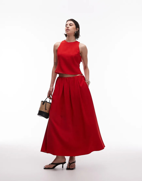  Mango Full Circle Midi Skirt Co Ord In Red 