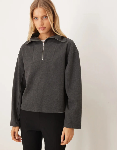  Mango Funnel Neck Half Zip Sweatshirt In Charcoal Grey 
