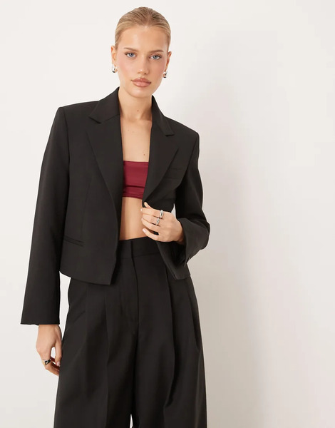  Mango Garbo Cropped Blazer Co Ord In Black 
