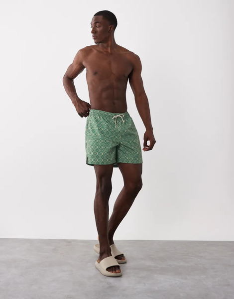  Mango Geometric Print Swim Short In Green 