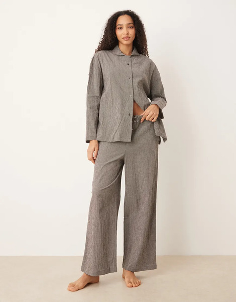 Mango Gingham 2 Piece Pyjama Set In Brown 