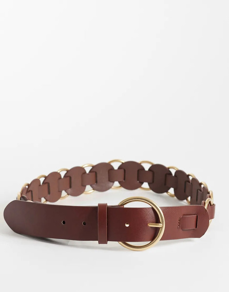 Mango Gold Hoop Detail Belt In Brown 
