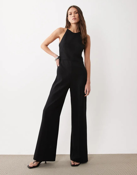  Mango Halterneck Backless Jumpsuit In Black 