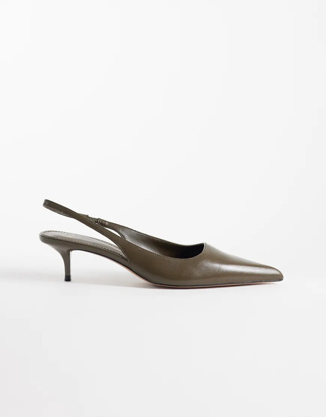  Mango Heeled Slingback In Khaki Green 