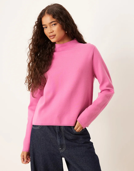  Mango High Neck Jumper In Pink 