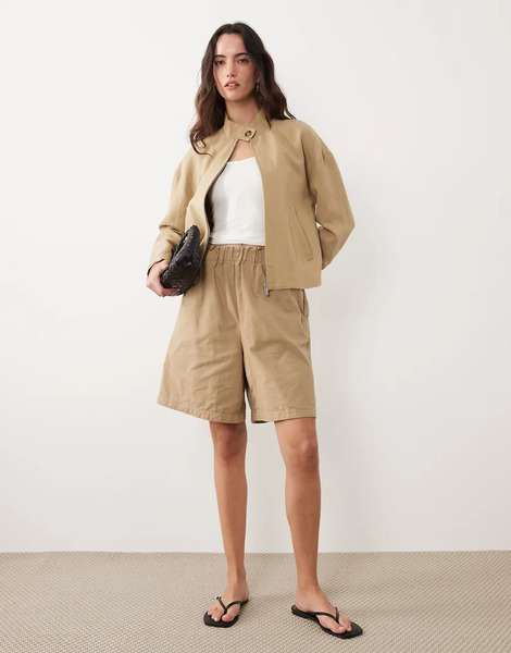  Mango High Neck Zip Through Jacket In Sand Neutral 