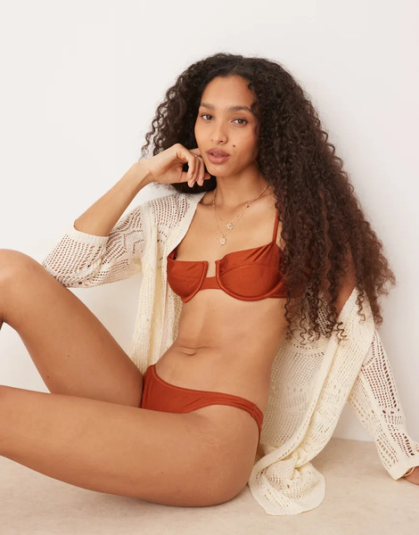  Mango High Rise Bikini Bottom In Bronze  Ada Brown 